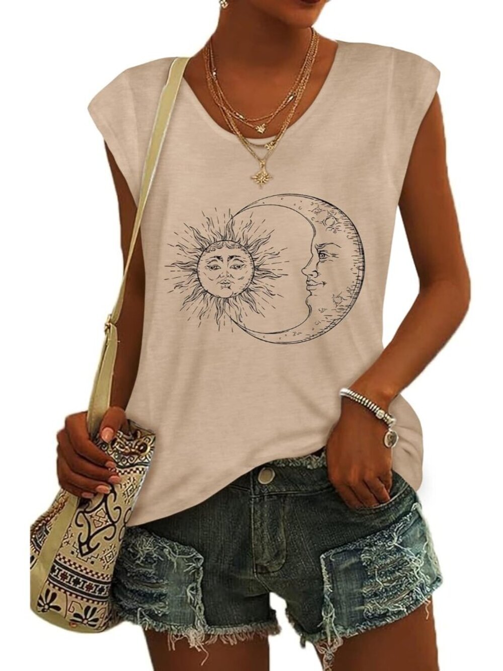 Women's Khaki Tank Top Summer Cap Sleeve T Shirts V Neck Dressy Casual Loose Fit